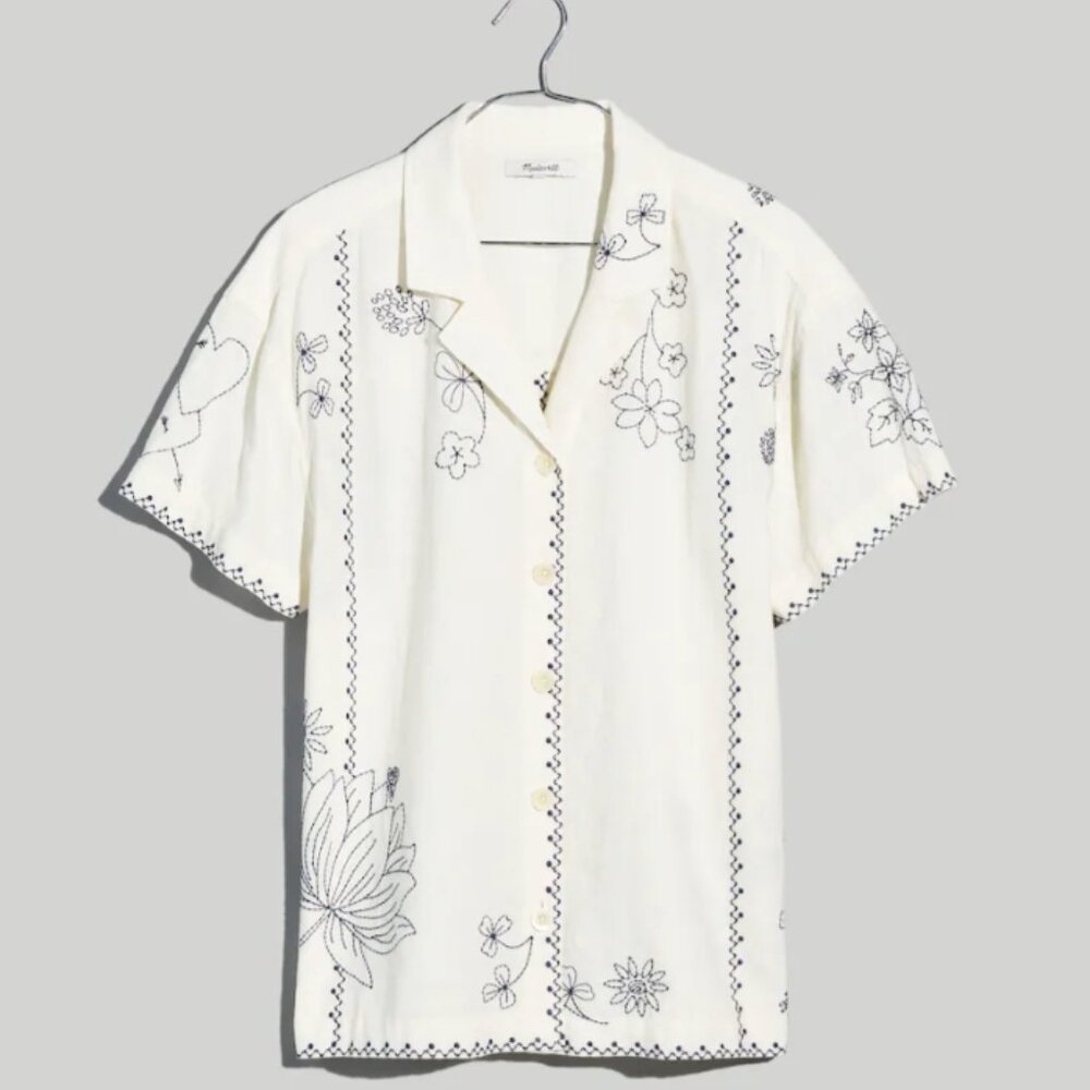 Madewell Embroidered Linen-Blend Camp Shirt (S) Like-New, Never Worn